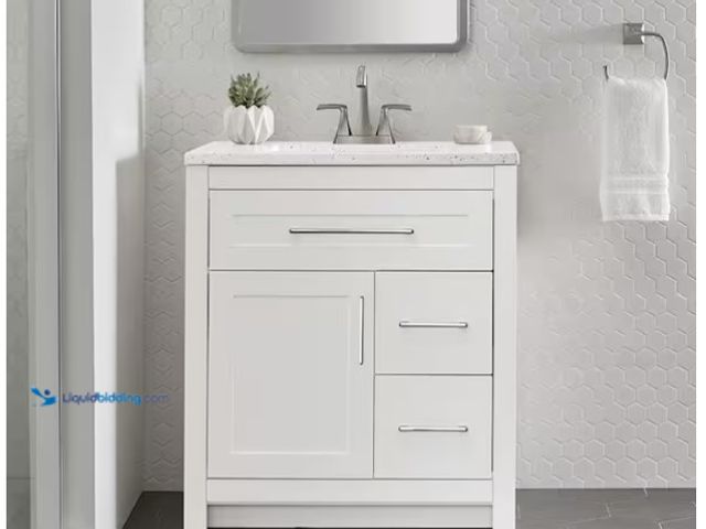 Lot 49-1571327 - Home Decorators Collection Clady 30 in. Single Sink White Bath Vanity with Silver Ash Cultured Marbl...