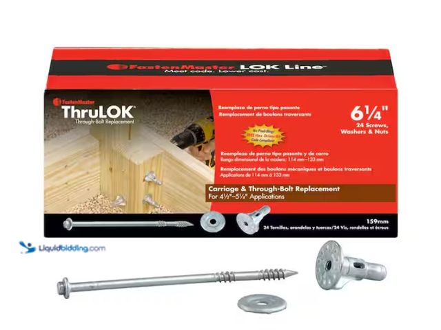 Lot 49-1570121 - (48) pcs. Fasten Master ThruLok 1/4 in. 6-1/4 in. External Hex Drive, Hex Head Wood Screw Bolt Faste...