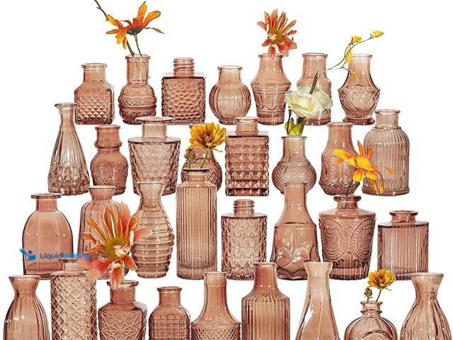 Lot 49-3430456 - Set of (32) SUJUN Glass Bud Vase, Small Glass Vases for Flowers, Amber Bud Vases in Bulk, Vintage Va...