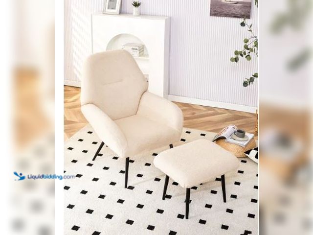 Lot 49-3473665 - Single Sofa Modern Simple Living Room Balcony Leisure Sofa Chair, Model # W370141733 HGDSF-WHT, Slig...