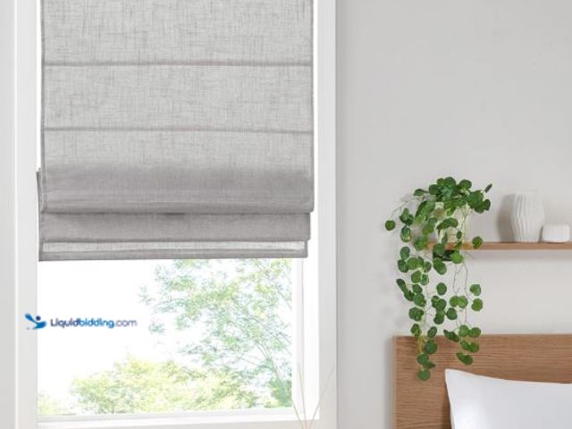 Lot 49-1558955 - Madison Park Kyler Cordless Roman Shades - Single Panel, Lightweight Linen Blend Fabric, Natural Des...