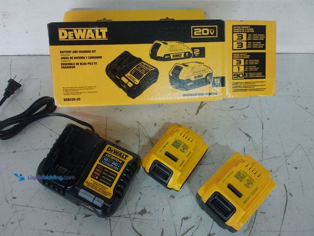 Lot 49-3616766 - DEWALT 20V MAX Lithium-Ion Battery Kit with 5.0Ah and 2.0Ah Battery and Charger - Unused , powers on...