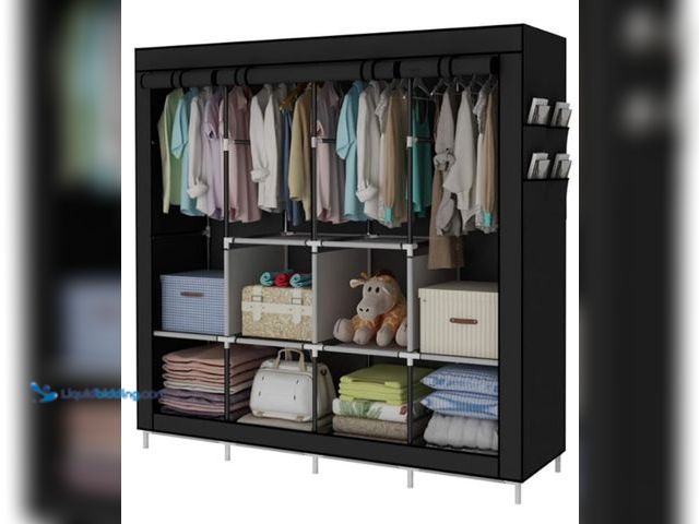 Lot 49-3432143 - ACCSTORE Portable Wardrobe Clothing Wardrobe Shelves Clothes Storage Organizer with 4 Hanging Rail, ...
