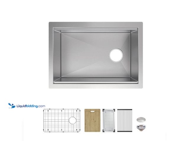 Lot 49-5464028 - Glacier Bay
Professional Zero Radius 27 in Undermount Single Bowl 16 Gauge Stainless Steel Workstat...