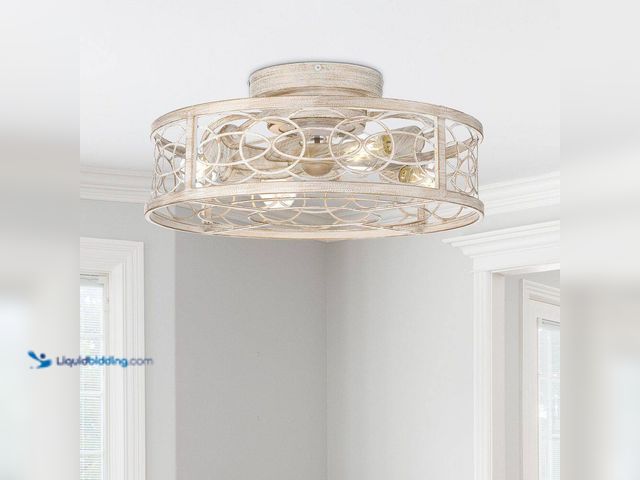 Lot 49-1637964 - Gloriel 20 in. 4-Light Indoor Rustic White Farmhouse Fandelier with Remote Control, Bulbs Not Includ...