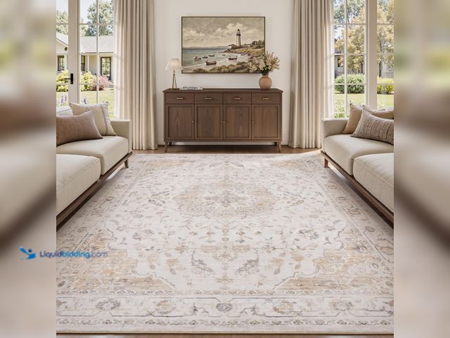 Lot 49-5447867 - PADOOR-Vintage Area Rug 9X12 Rugs for Living Room-Soft Beige Rugs for Bedroom-Machine Washable Rug N...