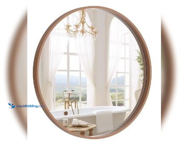 Lot 49-1513986 - Wood Round Mirror with Wood Frame 23.5 inch Circle Wall Mirror for Bathroom Round Wall Mirror for Wa...