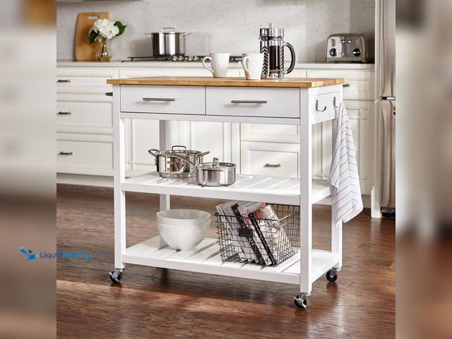 Lot 49-3548119 - StyleWell
Glenville Cream White Rolling Kitchen Cart with Butcher Block Top, Double-Drawer Storage ...