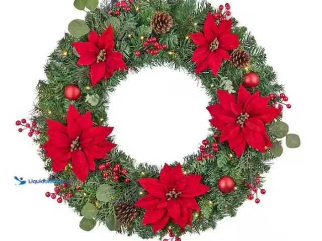Lot 49-1546919 - Home Decorators Collection 30 in Prelit Berry Bliss Artificial Christmas Wreath, Battery-Operated, M...