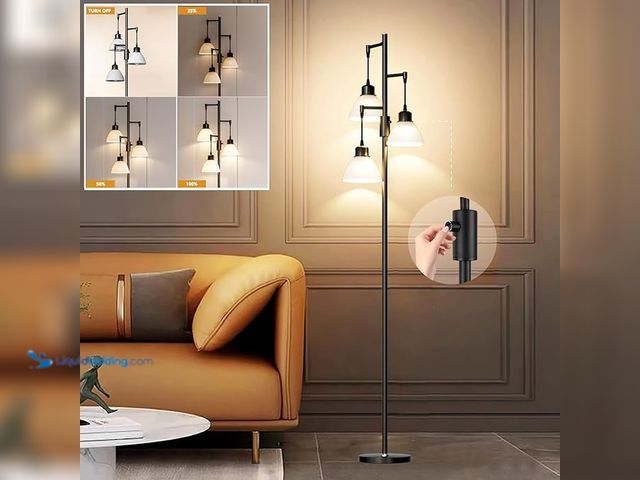 Lot 49-3480522 - Lightdot 67IN Dimmable Floor Lamp for Living Room, Industrial 3-Light Tree Floor Lamps with LED E26 ...