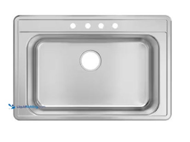Lot 49-1625390 - Glacier Bay 33 in. Drop-In Single Bowl 20 Gauge Stainless Steel Kitchen Sink, Model # VT3322A18, Unu...