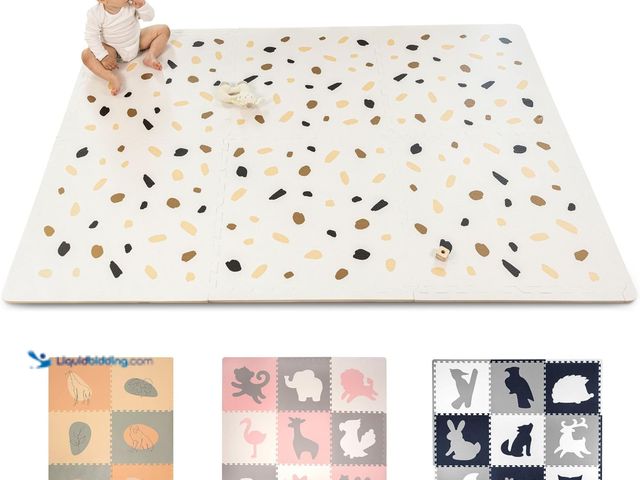 Lot 49-5410270 - Stylish Baby Play Mat 72x48 Inches - 6 XXL Foam Floor Tiles for Kids Terazzo Design - 20% Thicker Pl...