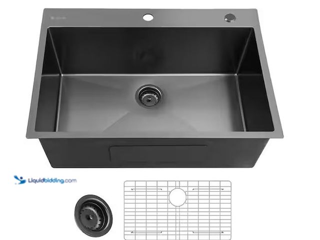 Lot 49-1568389 - Glacier Bay 33 in. Drop-In Single Bowl 18 Gauge Gunmetal Black Stainless Steel Kitchen Sink Model # ...