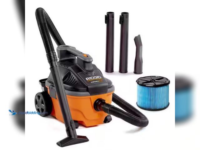 Lot 49-1544774 - RIDGID 4 Gal. 5.0 Peak HP Portable Shop Vacuum Wet Dry Vac with Fine Dust Filter, Locking Hose and A...