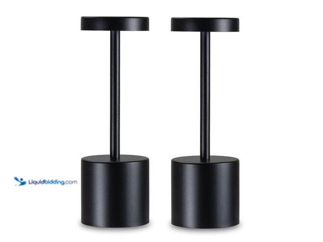 Lot 49-3616677 - Set of (2) Litehaus 9.5 in. Black Metal Indoor RGB Integrated LED Touch Lamp with Rechargeable Batte...