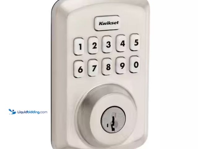 Lot 49-1611675 - Kwikset Power bolt 250 10-Button Keypad Satin Nickel Transitional Electronic Deadbolt Door Lock Mode...