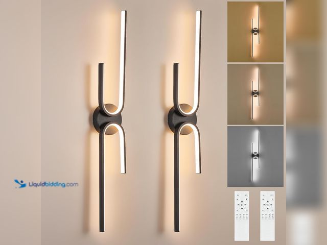 Lot 49-5406905 - Modern LED Vanity Lights with Remote Control Black Wall Sconce Set of 2 LED Wall Light Living Room S...