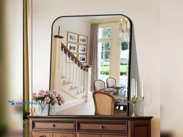 Lot 49-5546071 - COFENY Bathroom Mirror, 30x36 inch Black Rectangle Wall Mounted Mirror with Thin Frame, Bathroom Van...