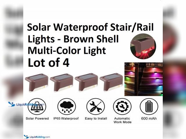 Lot 49-5388447 - Lot of 4 Solar Waterproof Deck Rail/Step Lights - Brown Shell with Multi-Colored Light - NEW - Featu...