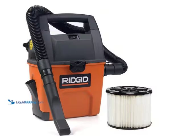 Lot 49-2020699 - RIDGID 3 Gal. 3.5 Peak HP Handheld Shop Vacuum Wet Dry Vac with RIDGID SWEEP Dust Pan, Filter, Hose ...