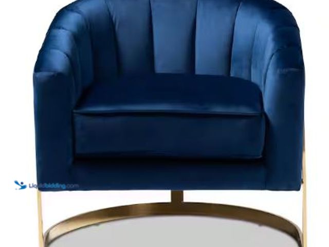 Lot 49-1540640 - Baxton Studio Tomasso Dark Royal Blue and Gold Fabric Accent Chair, Model # 152-9264-HD, Unused.  Re...