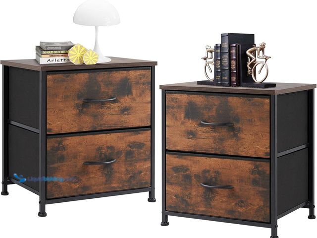 Lot 49-5463405 - 2 Drawer Nightstand Set of 2, Small Dresser with Fabric Storage Bins, Versatile Bedside Table for Be...