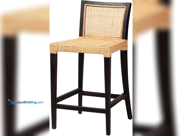 Lot 49-5475671 - Bali & pari Lingga Modern Bohemian Dark Brown Mahogany Wood and Natural Rattan Counter Stool. ModelL...