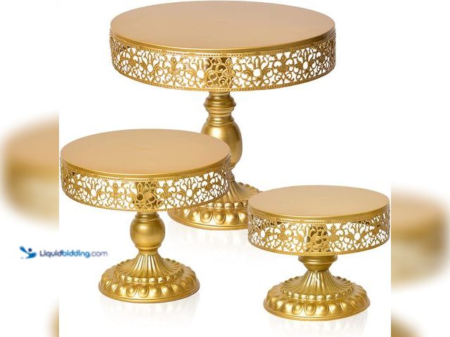 Lot 49-3481727 - 3 Packs Round Gold Cake Stand, Dessert Table Display Set, Candy Fruit Cupcake Pastry Plate for Weddi...