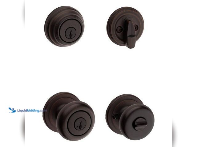 Lot 49-5452258 - Kwikset
Juno Venetian Bronze Exterior Entry Door Knob and Single Cylinder Deadbolt Combo Pack Featu...