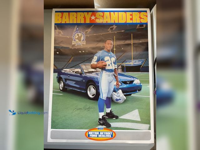 Lot 49-5341539 - BARRY SANDERS METRO DETROIT FORD DEALERS 1994 YEAR OF THE FAN FACSIMILE AUTOGRAPHED POSTER MEASURES ...