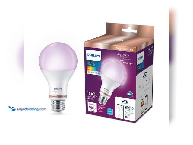 Lot 49-5435298 - Philips
100-Watt Equivalent A21 LED Smart Wi-Fi Color Changing 2700 (K) Light Bulb powered by WiZ w...