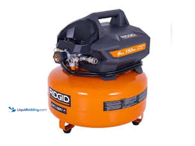 Lot 49-5459786 - RIDGID 6 Gal. 150 PSI Portable Electric Oil-Free Jobsite Pancake Air Compressor with Dual Pressure G...