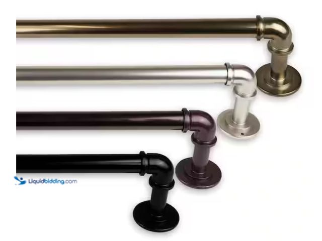 Lot 49-1622733 - Rod Desyne Industrial 84 in. -120 in. Blackout Single Curtain Rod in Satin Nickel, Model # BOT100-84...