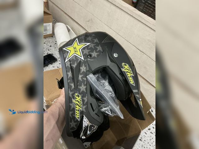 Lot 49-5543305 - HFHM Small Black Motorcycle Helmet with yellow star. Unused