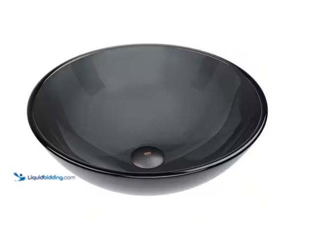 Lot 49-1566921 - VIGO apGiovanni Sheer Black Glass 17 in. L x 17 in. W x 6 in. H Round Vessel Bathroom Sink, Model # ...