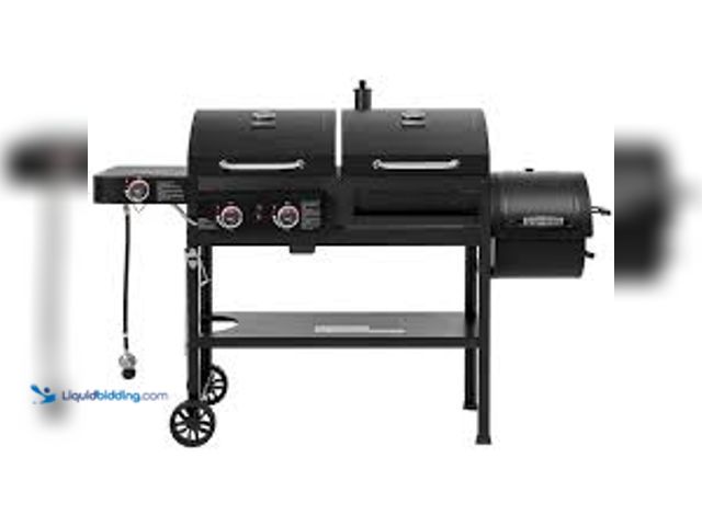 Lot 49-5473381 - Royal Gourmet 2-Burner Propane Gas and Charcoal Combo Grill with Offset Smoker Side Burner in Black....