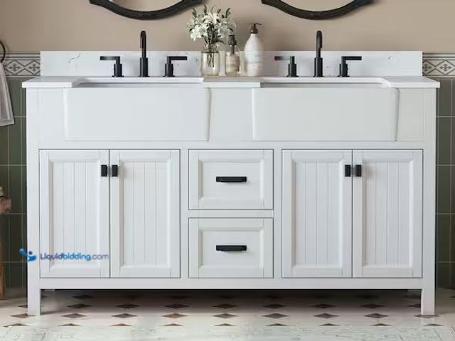 Lot 49-1537948 - DELUXE DL LIVING Richfield 61 in. Double Sink Freestanding White Bath Vanity with White Engineered S...