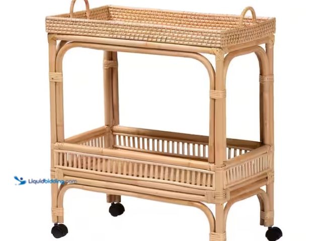 Lot 49-1570075 - Lombok Natural Rattan Wine Cart, 32.3" H x 26.4" W x 15.2" D, Model # 238-13391-HD, Slightly used.  ...