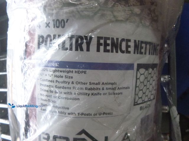 Lot 49-1518043 - BOEN 4 ft. x 100 ft. Plastic Poultry Hex Garden Fence Netting in Black Model # PF-40011, Unused  Ref...