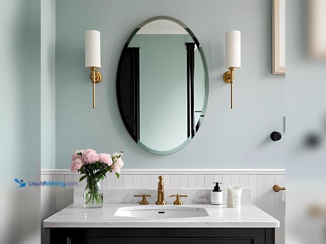 Lot 49-3527359 - Oval Mirror Frameless Bathroom Mirror for Over Sink, Beveled Polished Wall Mirror for Bathroom, Bedr...