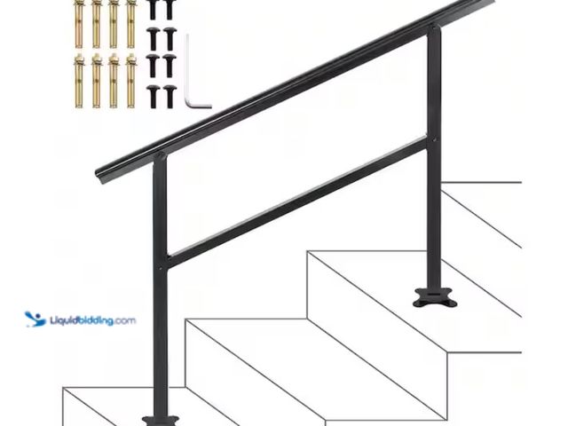 Lot 49-1574825 - VEVOR Adjustable Outdoor Handrail for Stairs 47.6 in. x 35.2 in. Black Aluminum Stair Railing, Stair...