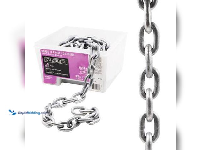 Lot 49-5572293 - Everbilt 3/8 in. x 30 ft. Grade 30 Galvanized Steel Proof Coil Chain. Model # 806680. unused