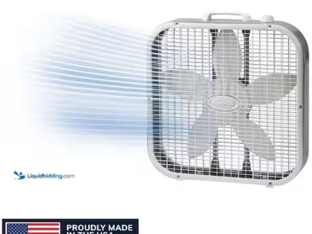 Lot 49-1549402 - (2 Fans) Lasko 20 in. 3 Speed Air Circulating Box Fan for Home in White with Save Smart Technology, ...
