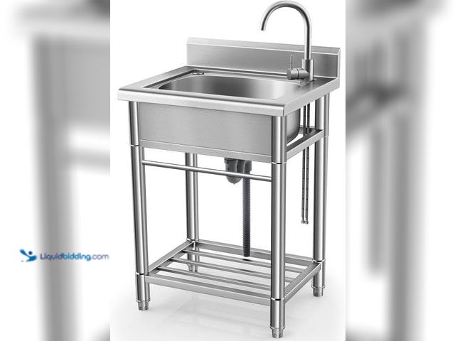 Lot 49-5460764 - Utility Sink Free Standing Single Bowl Kitchen Sink with Cold and Hot Water Pipe Stainless Steel Sin...