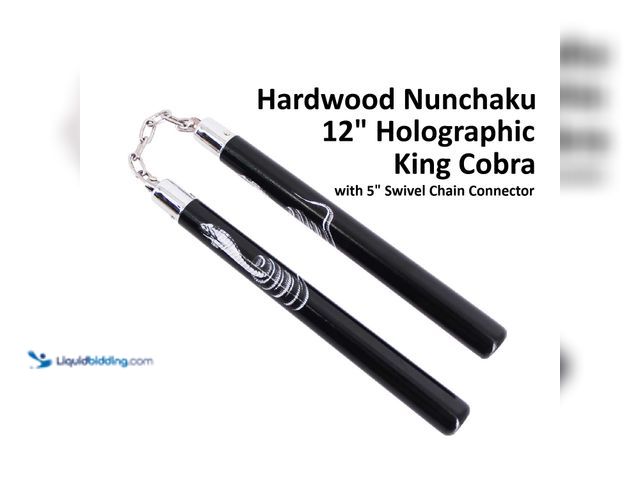 Lot 49-1820773 - Hardwood Nunchaku 12" Holographic King Cobra - NEW - The glory of these 12" chucks is the 4.5" silve...