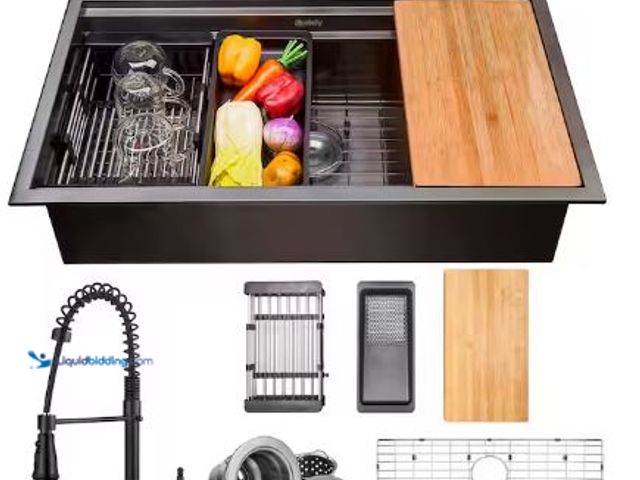 Lot 49-1517626 - AKDY
All-in-One Matte Black Finished Stainless Steel 33 in. x 22 in. Single Bowl Drop-in Kitchen Si...