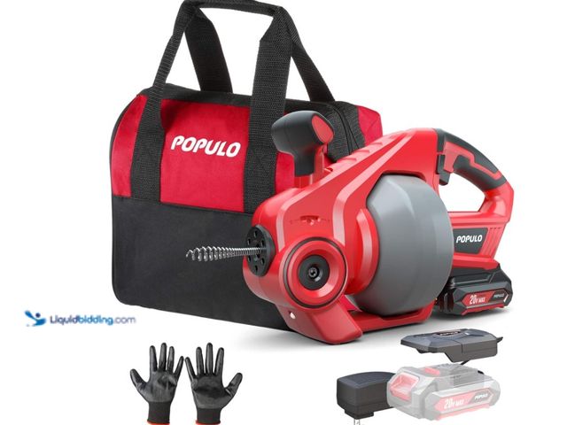 Lot 49-3431518 - POPULO 20V Cordless Electric Drain Auger-Efficient 25Ft Auto-Feed Drain Snake with Replaceable Cable...