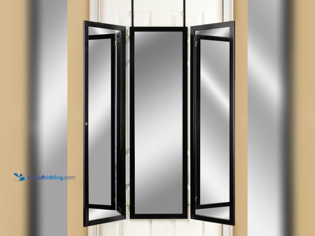 Lot 49-1547613 - mirroetk triple view professional over the door dressing mirror with 4 mirrors black, Model# 3vu1448...