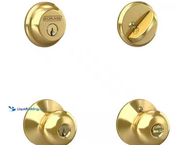 Lot 49-1567830 - Schlage Plymouth Bright Brass Single Cylinder Deadbolt and Keyed Entry Door Knob Combo Pack, Model #...
