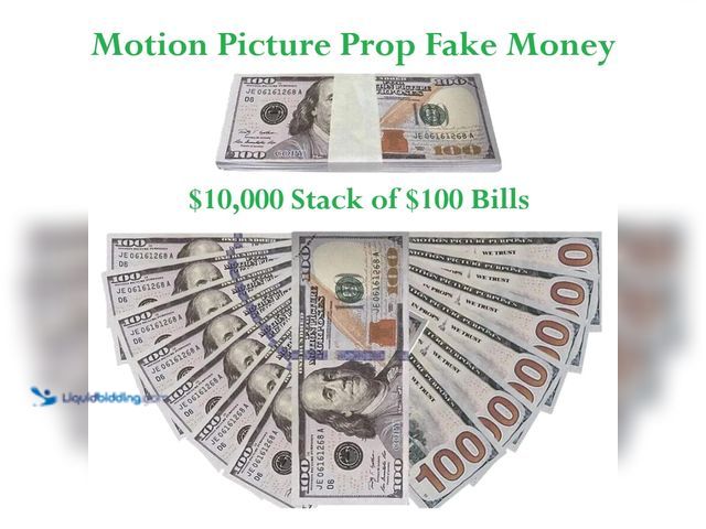 Lot 49-1616482 - Motion Picture Prop Fake Money $10,000 Stack of $100 Bills - NEW - A stack of 100 $100 Prop Motion P...